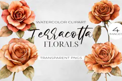 Watercolor Terracotta Flowers Clipart, PNG. Product Image 1