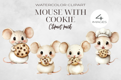 Watercolor Cute Mouse with cookie Clipart, PNG. Product Image 1