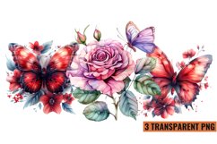 Watercolor Butterflies With Flowers Clipart PNG , Product Image 1