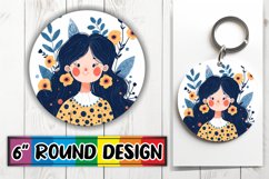 Watercolor Floral Round Design with Woman Portrait PNG Product Image 1
