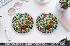 Flowers Car Coaster Sublimation|Christmas Coaster PNG Design Product Image 1