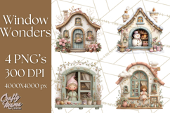 Cozy Christmas Village Window Clipart PNG for Crafts Product Image 1
