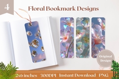 Holographic Flowers Bookmark Printable, Glitter Bookmark PNG Product Image 1