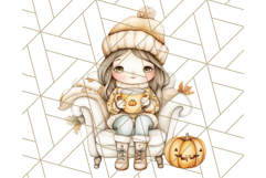 Pumpkin Spice Chibi Girls, Fall Accessories PNG, Cozy Autumn Product Image 3