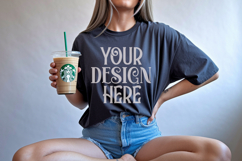 Black Comfort Colors 1717 T-shirt Mockups, Real Model Mock Product Image 1