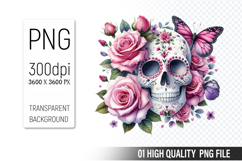 Sugar Skull Clipart PNG, Sublimation Skull Flowers Product Image 1