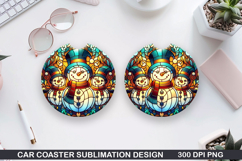 Snowman Car Coaster Sublimation|Christmas Coaster PNG Design Product Image 1