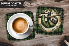 Cute Sloth, Animal coaster, Buffalo Plaid Square Coaster PNG Product Image 1