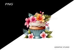 Tropical Floral Cupcake Clipart, Product Image 1