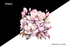 Watercolor Pink Magnolia Clipart, Wedding Flowers Clipart Product Image 1