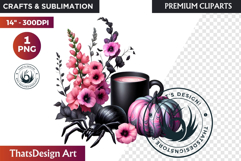Gothic Halloween Drinks Pink and Black Sublimation clipart Product Image 1