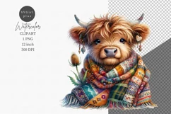 Highland cow clipart, Watercolor clipart Product Image 1