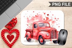 Red truck with hearts Valentine&#039;s Day Mouse Pad PNG Design Product Image 1