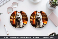 Samoyed Dog Car Coaster Sublimation| Halloween Coaster PNG Product Image 1