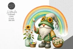 Gnome clipart, Gnome with sunflowers clipart, Summer clipart Product Image 1