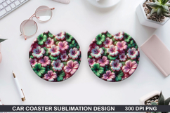 Flowers Car Coaster Sublimation| Flowers Coaster PNG Design Product Image 1