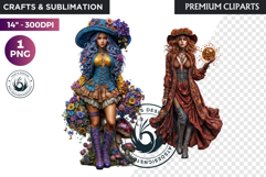 Fantasy Witch Clipart PNG, floral Witchcraft Art scrapbook Product Image 1