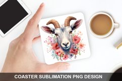 Goat And Flowers - Coaster Sublimation Design Product Image 1