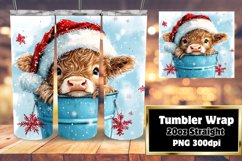 Festive Christmas Cow Tumbler Wrap - Watercolor Sublimation Product Image 1