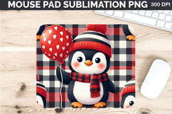 Watercolor Penguin Mouse Pad Sublimation - Valentines PNG Product Image 1
