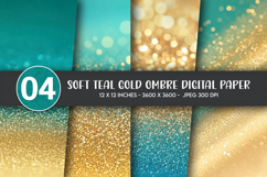 Soft Teal Gold Ombre Digital Paper Product Image 1
