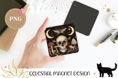 Celestial Moon Fridge Magnet Design, Gothic Skull Magnet Product Image 1