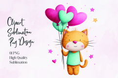Cute Cat Holding Heart Balloons Sublimation PNG Product Image 1