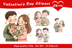 Valentine Cute Couple with Flowers Clipart PNG Product Image 1