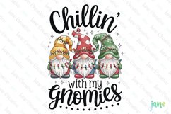 Retro Christmas Chillin' With My Gnomies Sublimation PNG Product Image 1