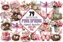 Watercolor Pink Spring Clipart Bundle Product Image 1