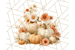 Pumpkin Clipart with Fall Flowers PNG Autumn Illustration Product Image 3