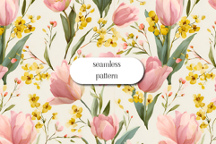 Pink Tulip Seamless Pattern Watercolor Floral Spring Design Product Image 1
