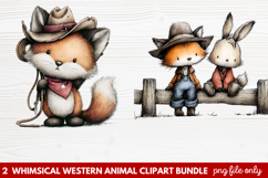 2 Whimsical Western Animal Clipart | Cute Cowboy Animals PNG Product Image 1