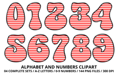 Stripes Alphabet Letters &amp; Numbers Clipart PNG 300DI Product Image 5