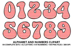 Stripes Alphabet Letters & Numbers Clipart PNG 300DI Product Image 5