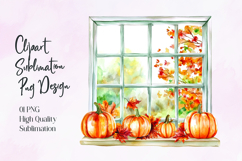Autumn Window Watercolor Sublimation PNG Product Image 1