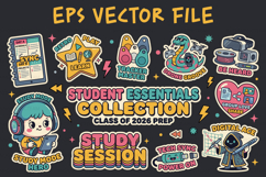 Student Life Kawaii Back to School Sticker Bundle EPS Design Product Image 1