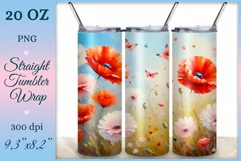 Watercolor Tumbler Wrap, Summer Poppies, Sublimation Design Product Image 1