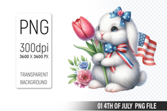 4th Of July Bunny Sublimation Clipart PNG Design Product Image 1
