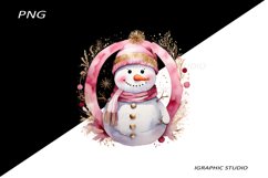 Pink Snowman Clipart, Gold and Pink Chistmas Clipart Product Image 1