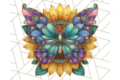 Stained Glass Butterfly and Sunflower PNG Clipart Product Image 3