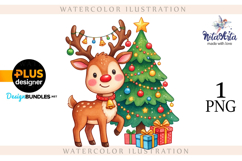 Christmas deer watercolor illustration Product Image 1