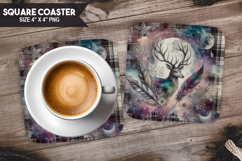 Deer, Fantasy &amp; Whimsy, Buffalo Plaid Square Coaster PNG Product Image 1