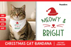 Christmas Cat Bandana Quotes SVG | Meowy & Bright Product Image 1