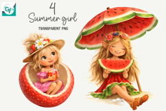 Whimsical Summer Fruit Girls Clipart, Summer Girls Clipart Product Image 1