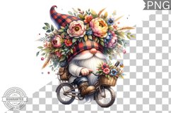 Floral Crown Gnome Rides A Bike Sublimation Clipart Design Product Image 1