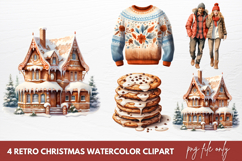 Retro Christmas Watercolor Sublimation Clipart Product Image 1