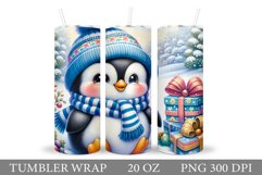 Cute Penguin Tumbler Design. Christmas Tumbler Sublimation Product Image 1
