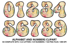 Pastel Patchwork Alphabet Numbers PNG Doodle Letters Clipart Product Image 5