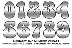 Stripes Alphabet Letters &amp; Numbers Clipart PNG 300DI Product Image 5
